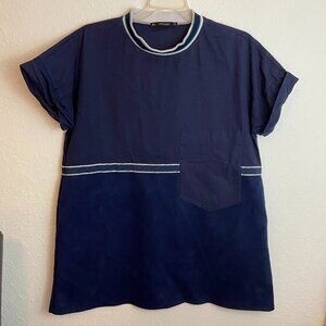 Zara Womens Blue Midi Dress Loose Fit Oversize Size XL Knee HIgh Casual Office